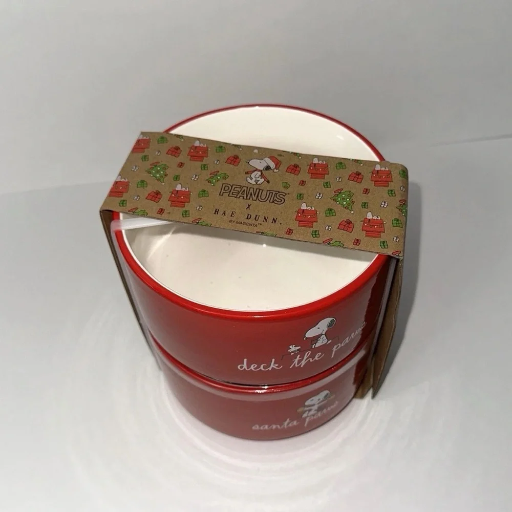RAE DUNN PEANUTS SNOOPY XMAS PET DISHES 